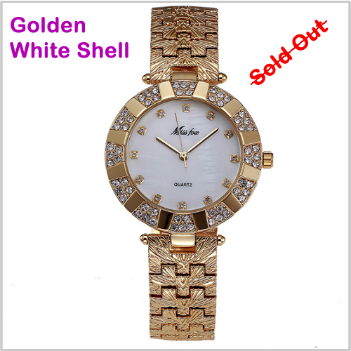 Ladies Waterproof wristwatch - Golden White Shell