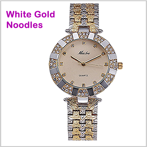 Water Resistant Ladies Watch White Gold Noodles